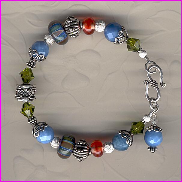  Boro Lampwork  & Blue Lace Agate Bracelet