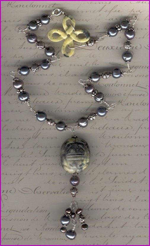 Yellow Turqoise Pendant and Clasp with Freshwater Pearls and Bali Silver